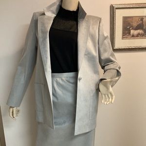 Silver/ Grey Faux Suede Skirt Suit